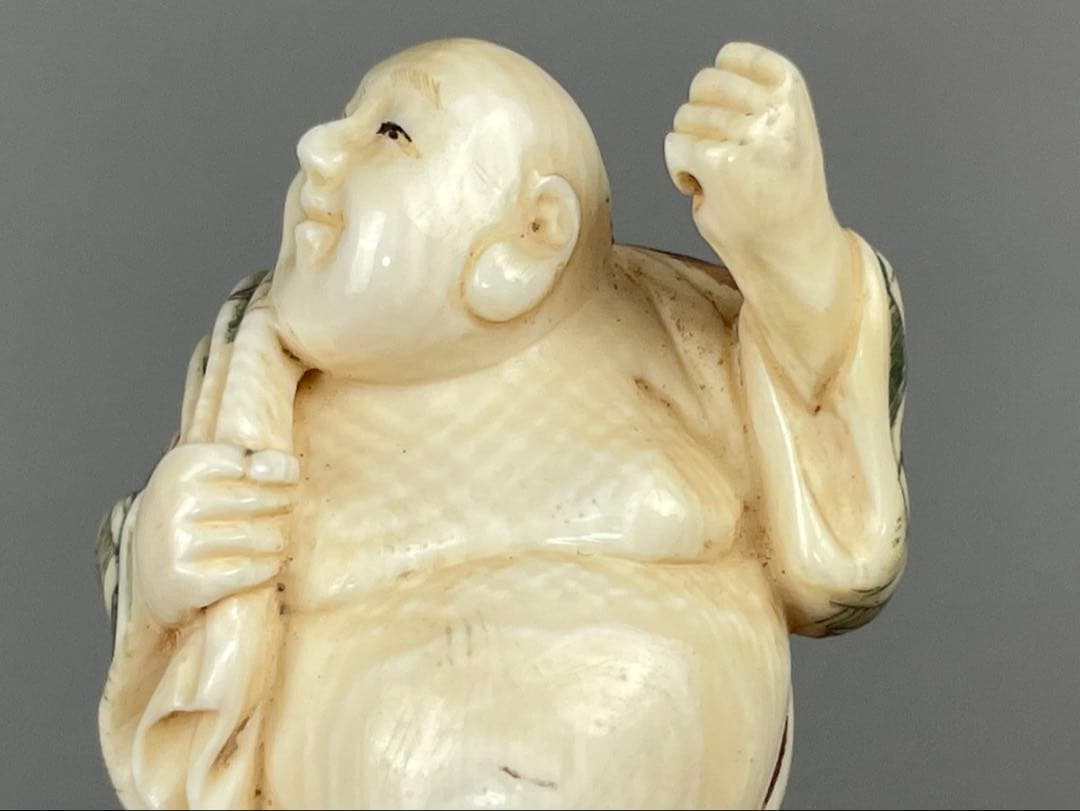 時代根付 極上細密彫り白材 マンモス牙製 作家物 天然素材 在銘