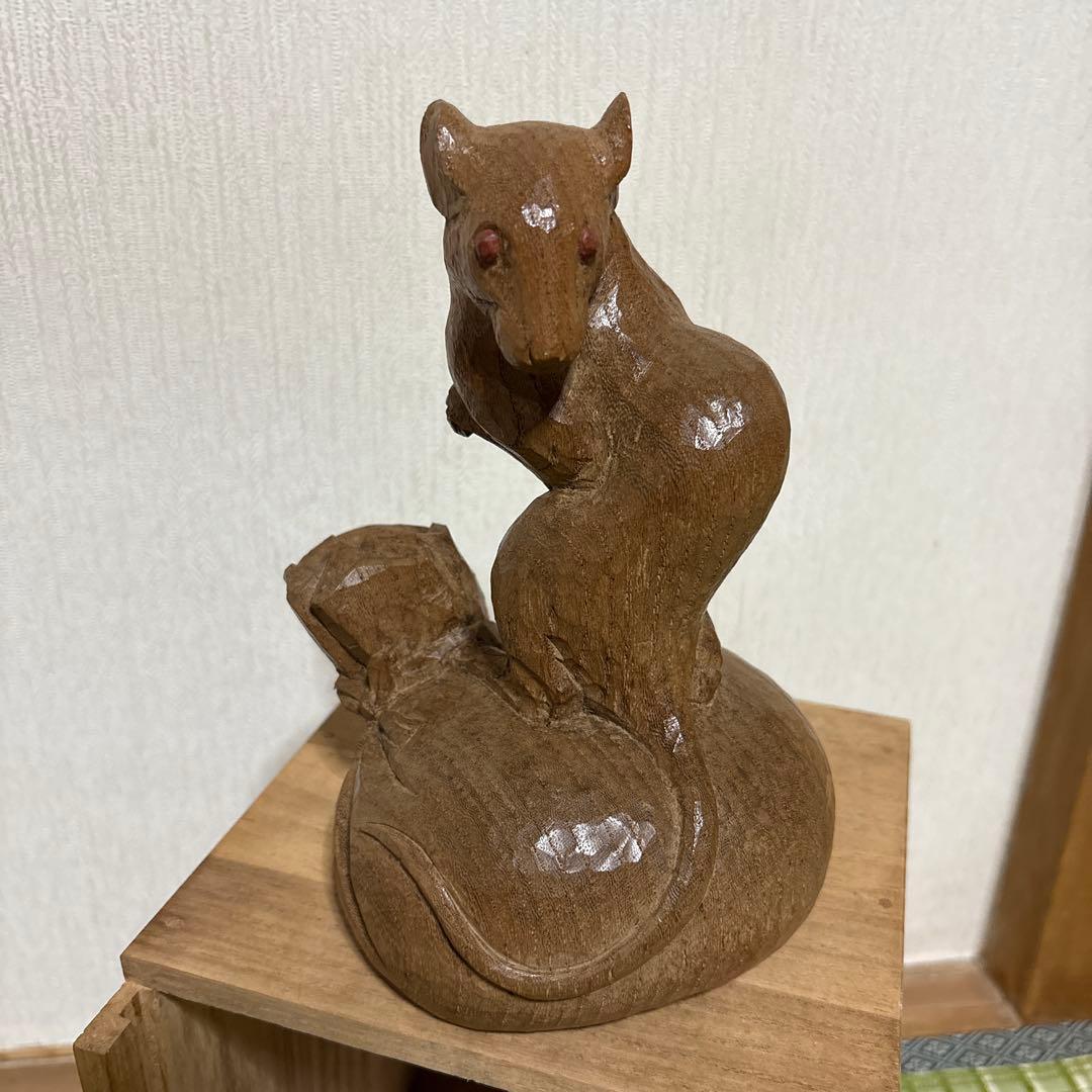 彫刻家 辻 志郎 子 ネズミ 木彫り 骨董品 工芸品 芸術 置物 オブジェ