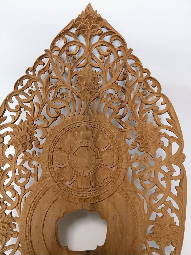 光背(3.5寸坐像用)#420 透し彫 宝相華唐草 ◇白檀 木彫 仏像付属品