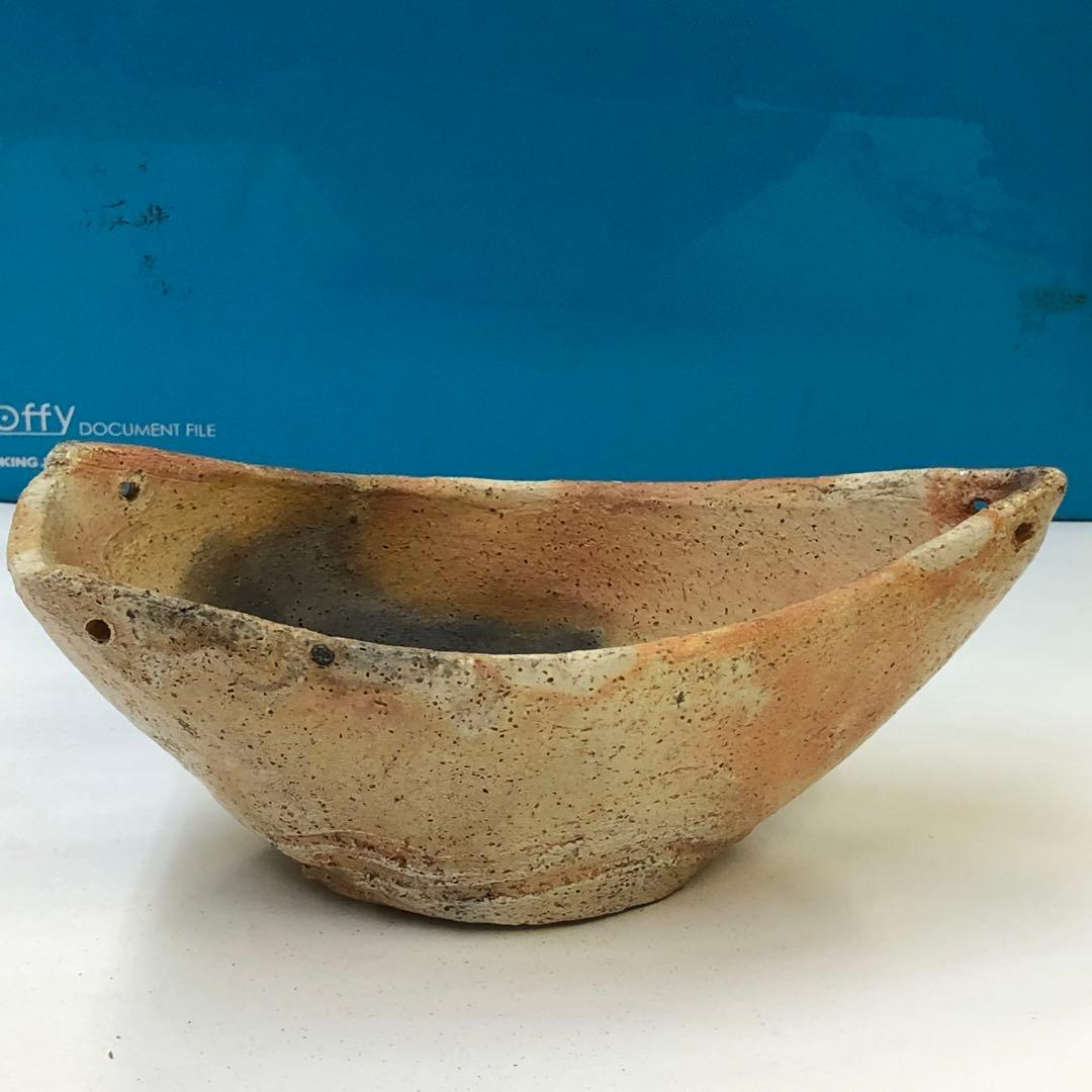 清水六兵衛造舟形花生茶道具花器素焼き骨董品時代物焼き物