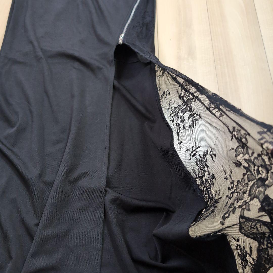 新品ブラックレース袖スリットドレス