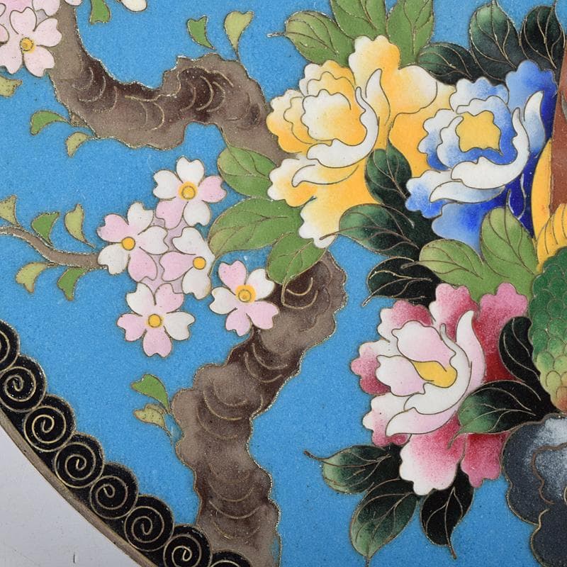 中国 古七宝琺瑯彩 七宝焼 安藤七宝店 盤 皿 2点 時代箱付