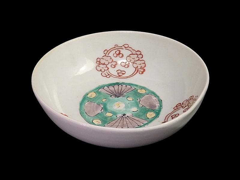 古伊万里 色絵 丸紋に貝の図 春寒鉢 膾皿 B129AS-DAz