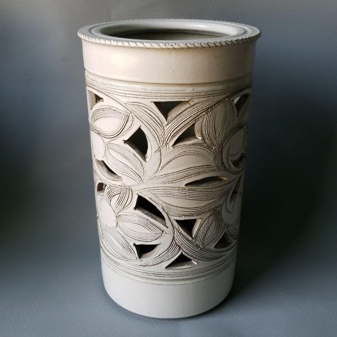 アンティーク 信楽焼傘立て 透かし彫刻 北欧インテリア 高さ42.5cm 傘