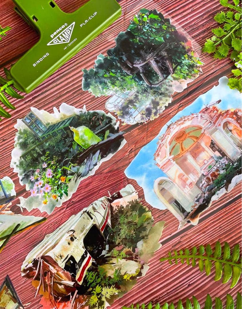 9077】海外 マスキングテープ 5m巻 PETガラス屋根 アーチ窓 植物