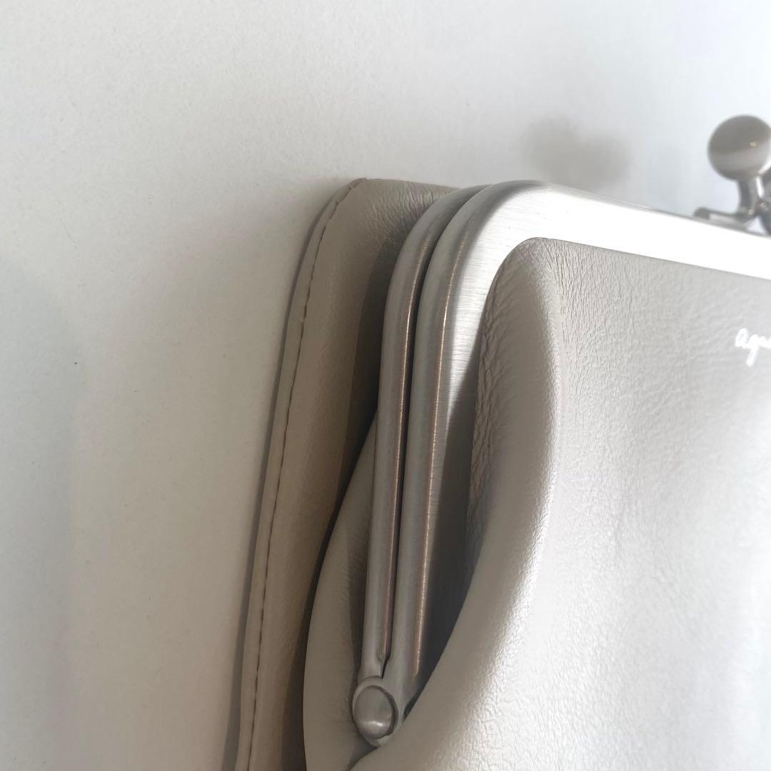 agnes b. アニエスベー 二つ折り財布 ベージュ がま口 レザー箱付き