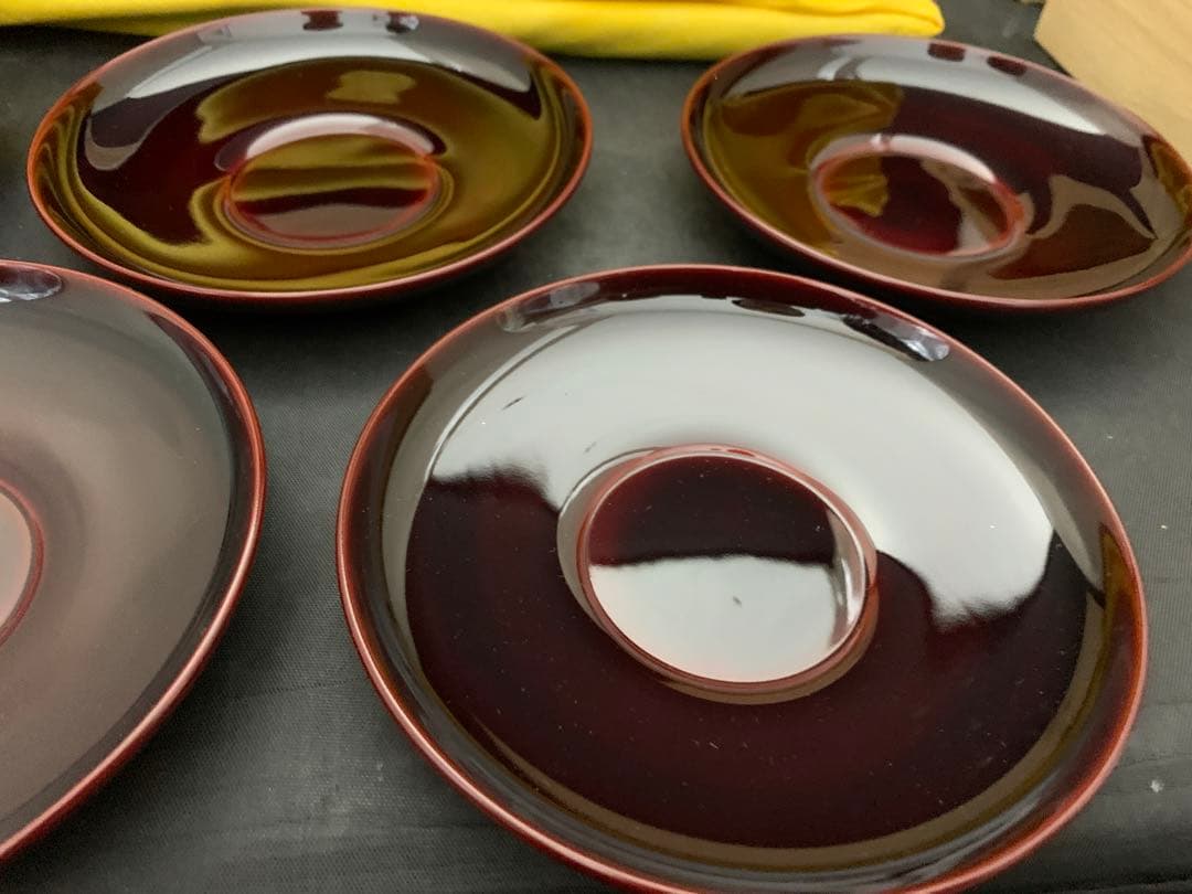 溜塗 輪島塗 慶塚茶托5客/半月銘々皿5客 セット売