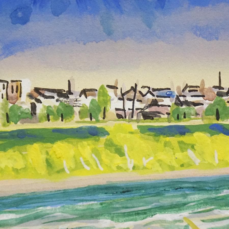 保坂武雄『千曲川早春』 風景画 水彩画 絵画 肉筆 額装