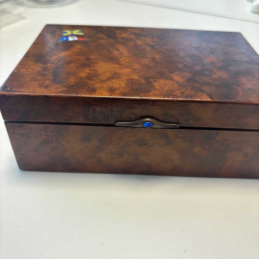 フランス ヴィンテージ アンティーク 木製ボックス 陶器装飾付き 蚤の市