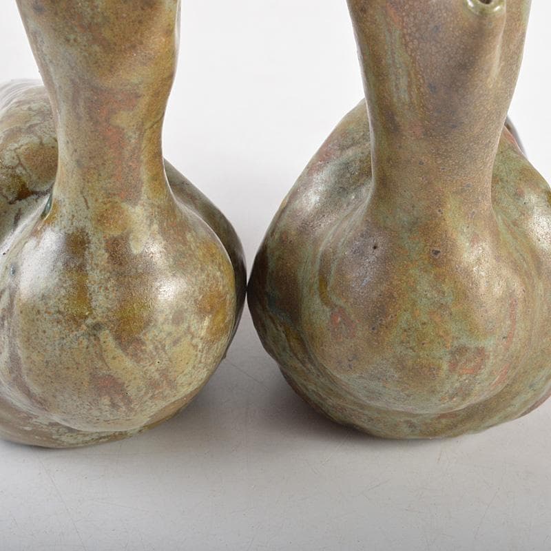 トミー富山県　越中　小杉焼　柿釉　鴨徳利　酒器　一對　共箱　M　R6076