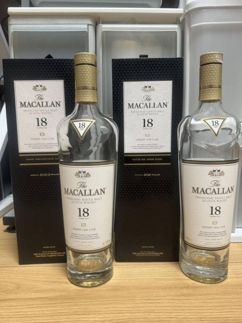 MACALLAN 18年 シングルモルトウイスキー 空き瓶箱付き グラス2個
