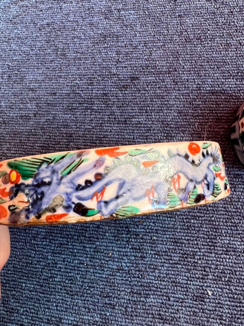 1035 中国　骨董　大明萬暦年製　龍紋　瓢箪型　硯　2客　時代物