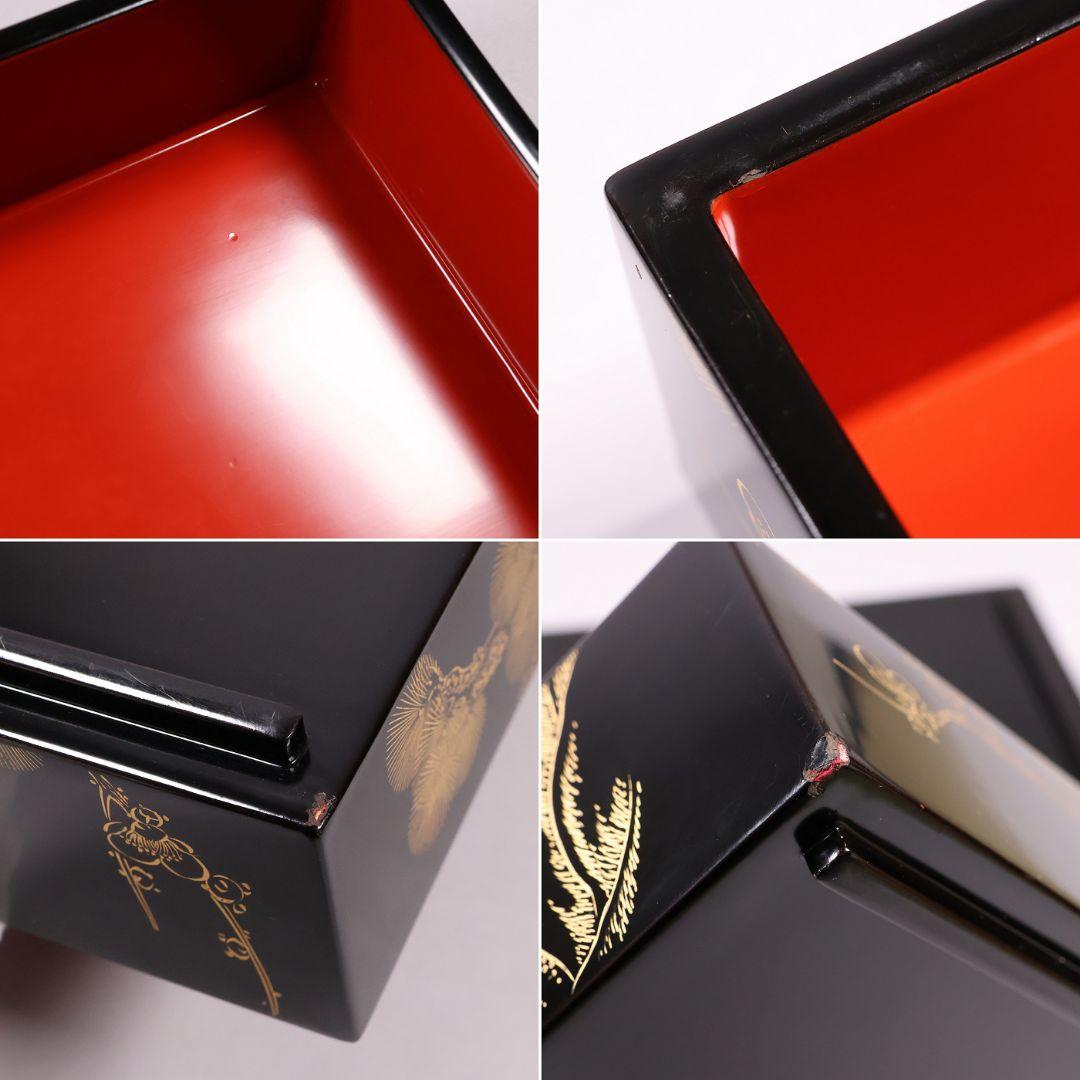 輪島塗 森漆器店 沈金 丸に蔦家紋 松竹梅 五段重箱 黒 朱 木製【MB57