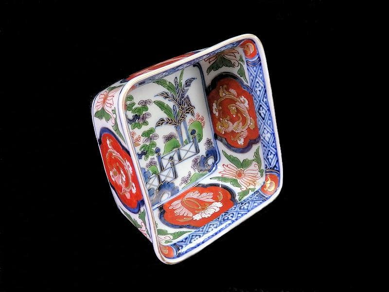 古伊万里　金襴手　欄干に芭蕉葉の図　四方角向付　A105AS-BQi