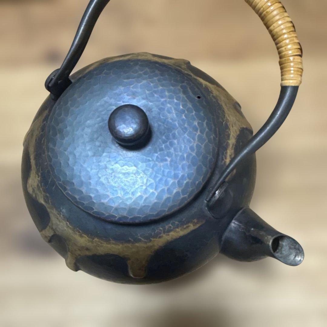 K1509 鉄瓶 龍文堂造 宝珠形 斑紫銅蓋 重量1495g 容量1400ml Yahoo