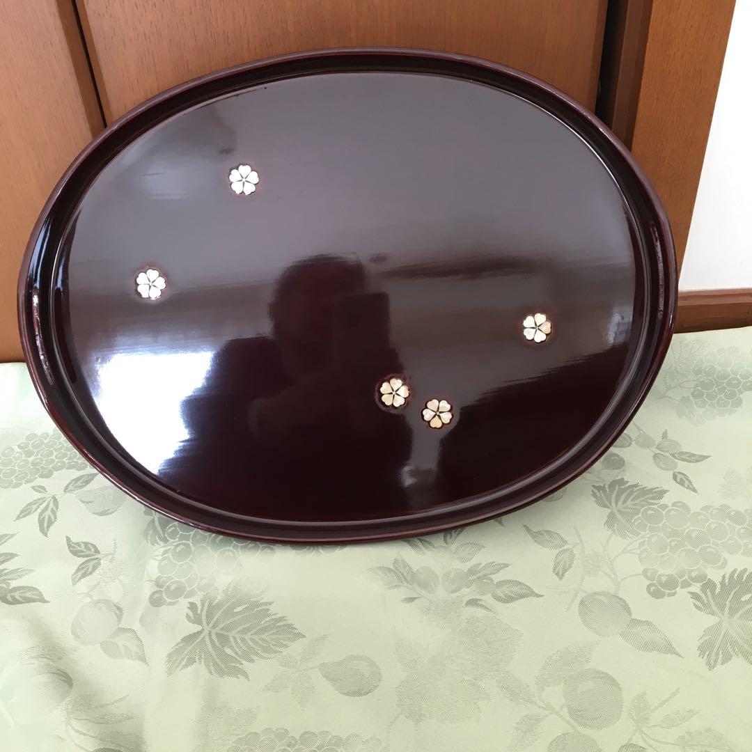 GG様リクエスト 輪島塗り 田村製/螺鈿桜文/ラウンド型手付き盆