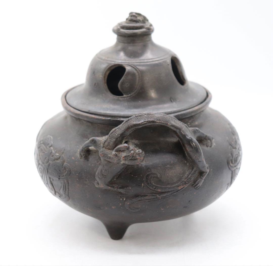 中国　清時代　銅製香炉　龍　大明宣徳年製銘　送料込み250517