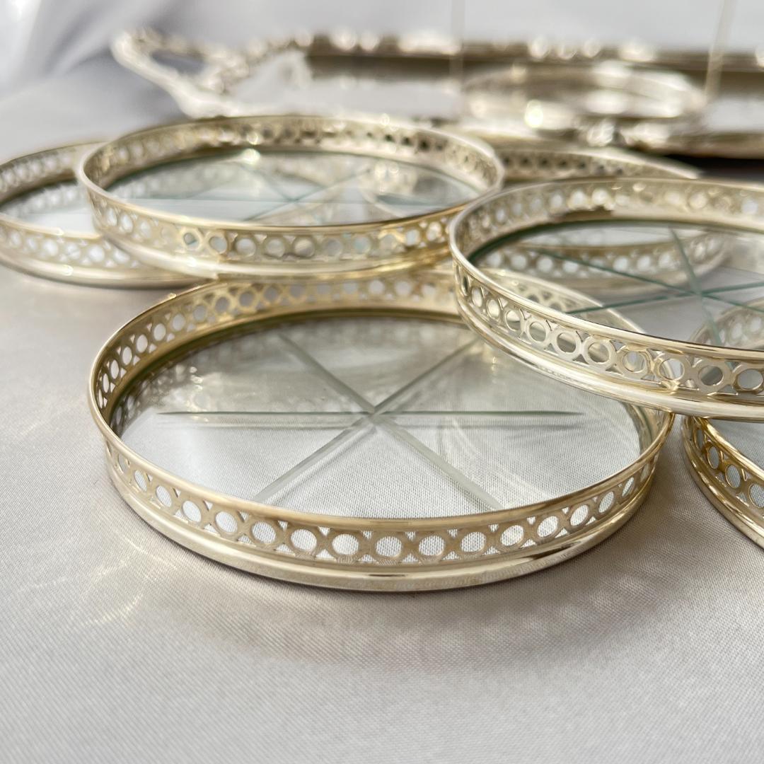 Webster】【純銀 / ガラス】ワイングラスコースター 6枚 スターリング