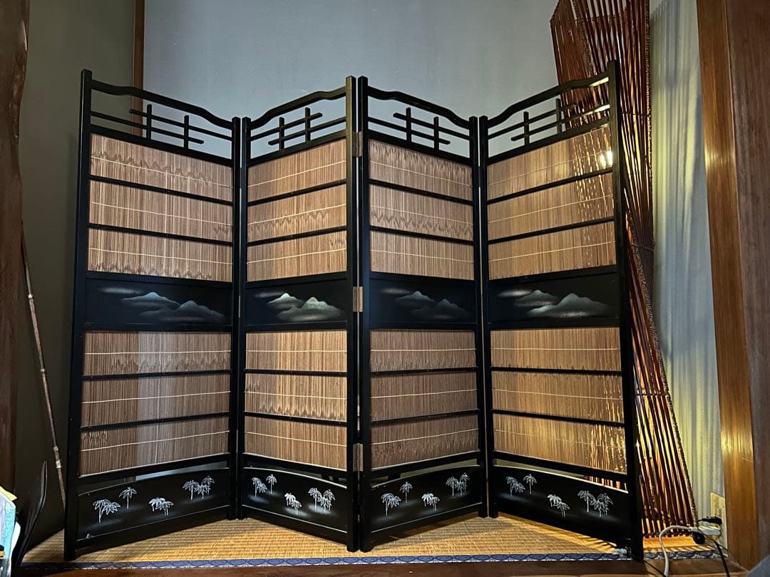 昭和レトロ】和風 衝立 簾屏風 四曲 山水蒔絵 間仕切り - メルカリ
