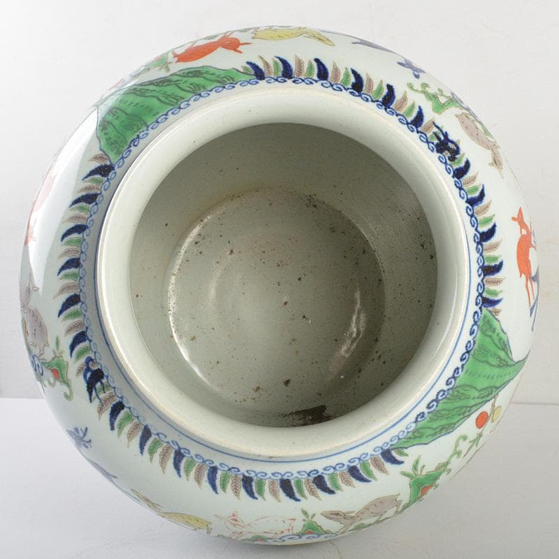 中国　大明萬暦年製　五彩　神獣文　壷　高さ約34cm　V　R7165F