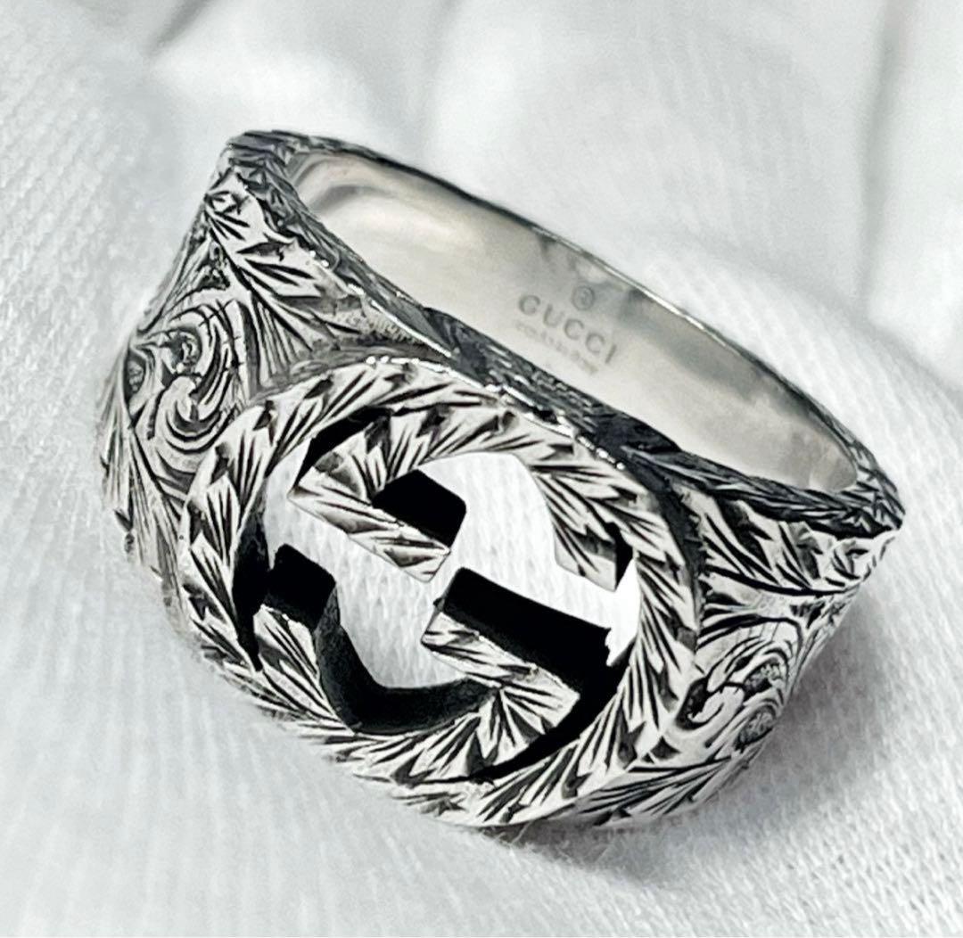 極美品‼️GUCCI 指輪　燻‼️インターロッキングワイドリング　23号