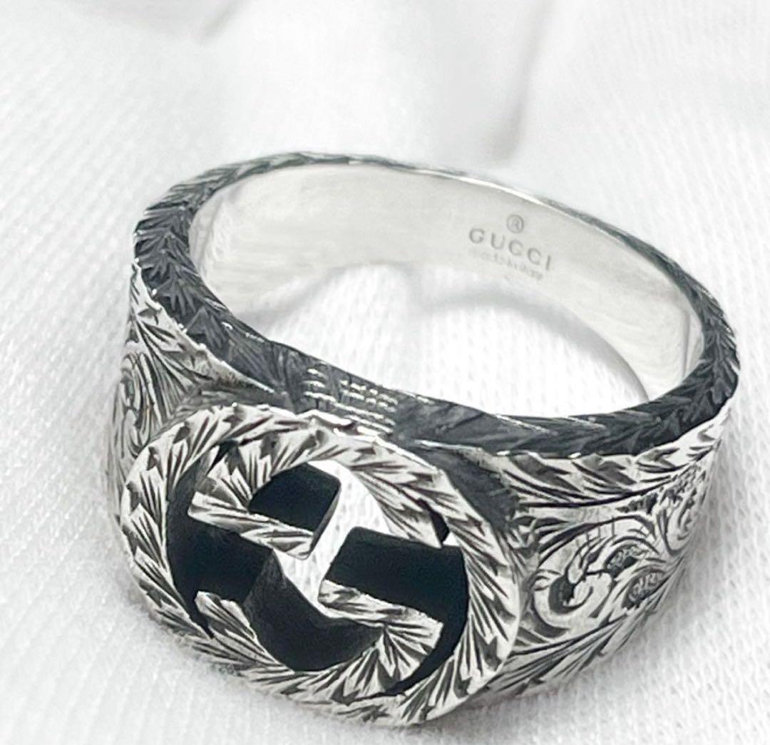 極美品‼️GUCCI 指輪　燻‼️インターロッキングワイドリング　23号