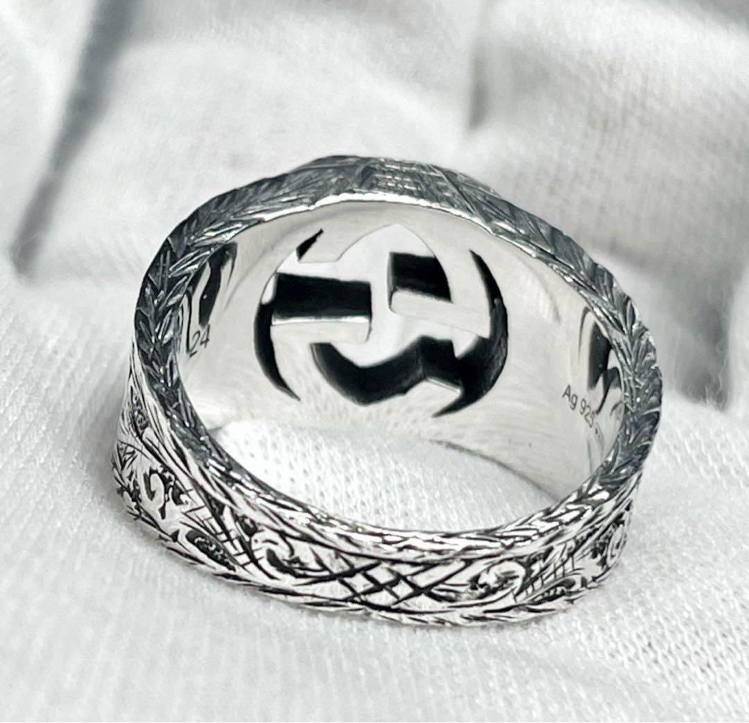 極美品‼️GUCCI 指輪　燻‼️インターロッキングワイドリング　23号