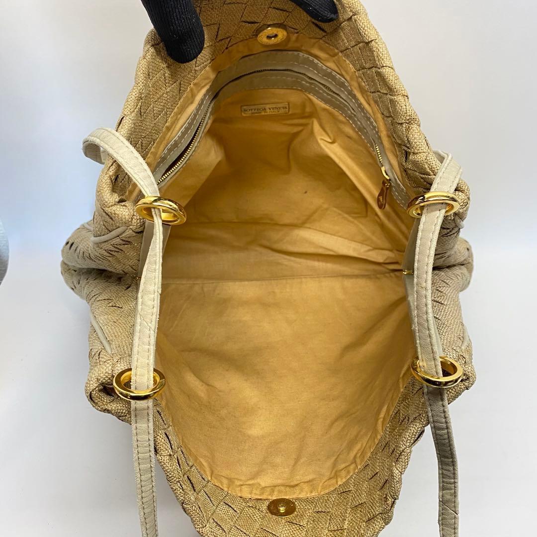 ボッテガヴェネタ イントレチャート ショルダーバッグ 麻生地 キャンバス