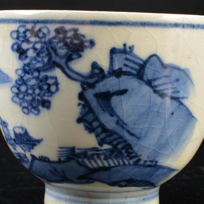 華中亭道八造 染付漢詩山水文 煎茶碗五客 時代箱