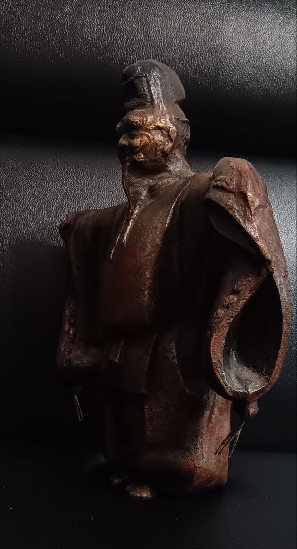 古美術】銅製 能楽 武士像 置物 (約26cm) 重量感のある和風オブジェ