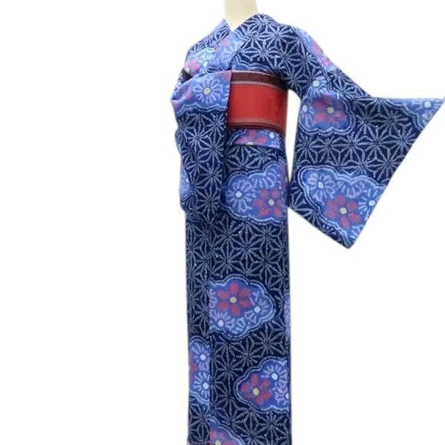 Y3232◆美品 綿 有松鳴海絞り 背・胸・居敷当付 手縫い 麻の葉 高級浴衣