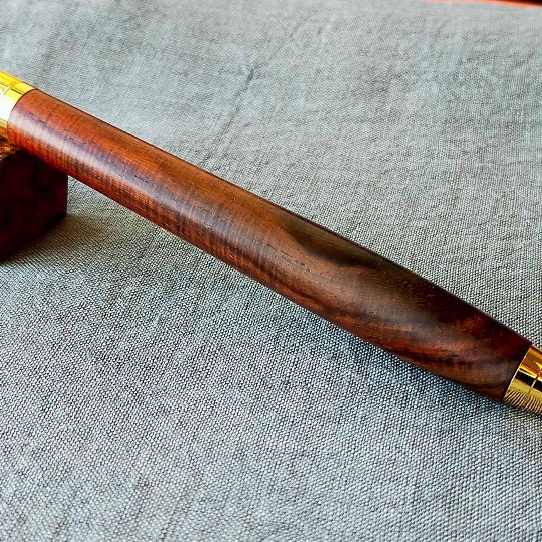 本紫檀　糸縮杢　ハンドメイド　木軸シャープペン　0.5mm　天然木　ゴールド