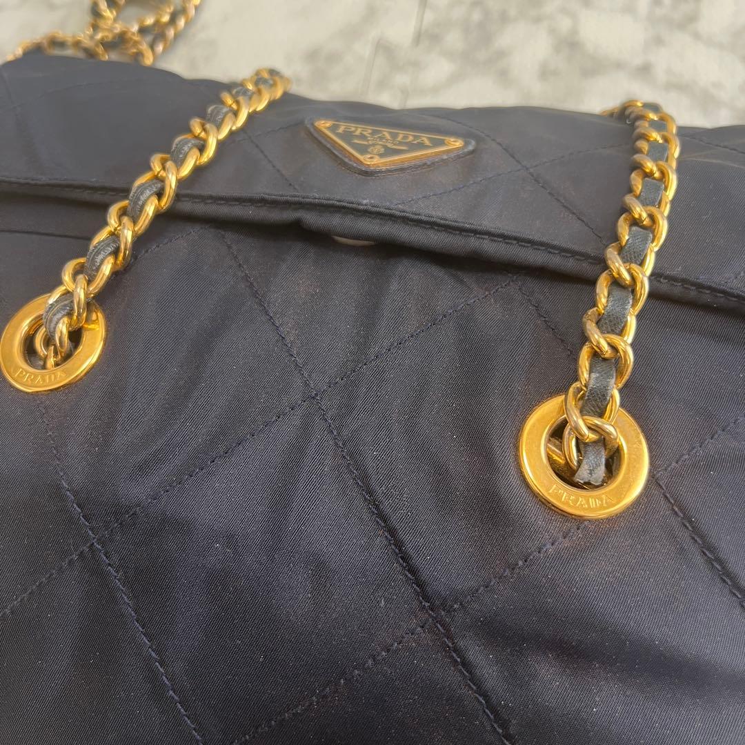 プラダ ダブルチェーン キルティング ショルダーバッグ ナイロン 三角ロゴ