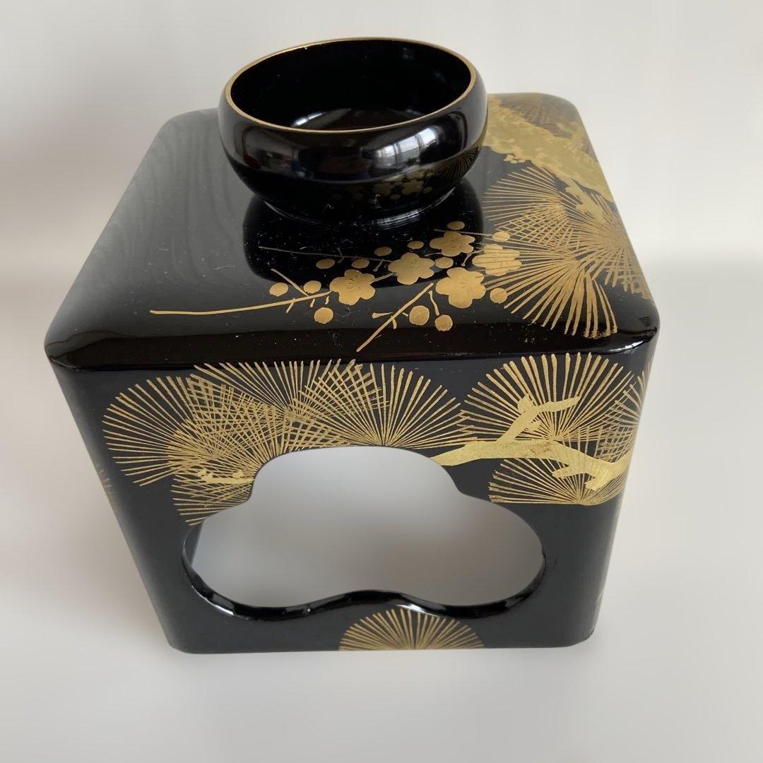2203】屠蘇器 暁雲 松クリ足 松竹梅 屠蘇器 金渕付 黒四ツ