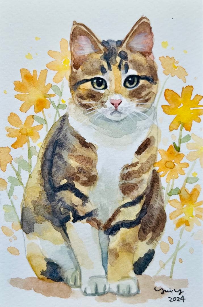 猫の絵 240 水彩画 原画 - メルカリ