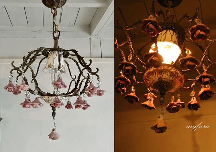 専用です。フランスアンティーク シャンデリア ピンクローズモチーフ