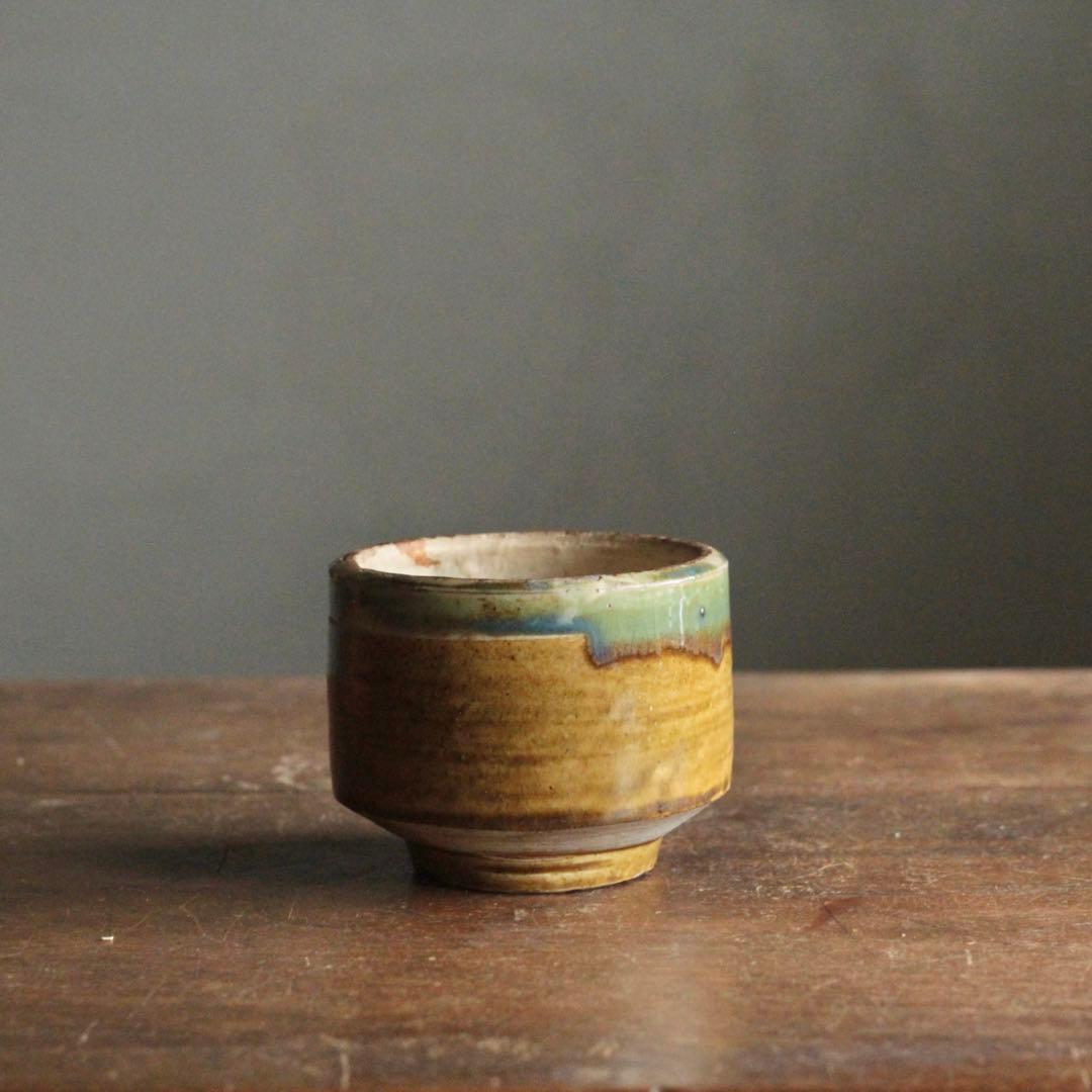壺屋焼 緑掛け飴釉 火入 筒茶碗 古道具 アンティーク 壺屋焼 緑掛け