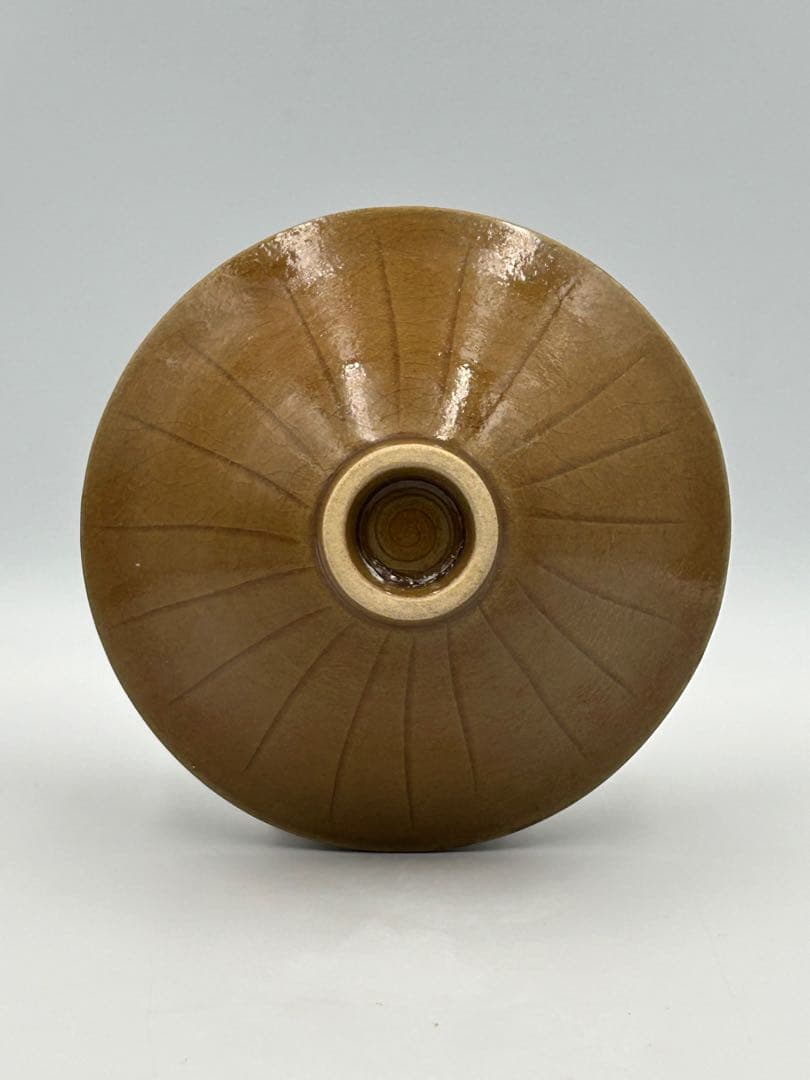 ☆0062宋時代 耀州窯 黄釉唐草紋碗 盃 陰刻 ☆天目茶碗