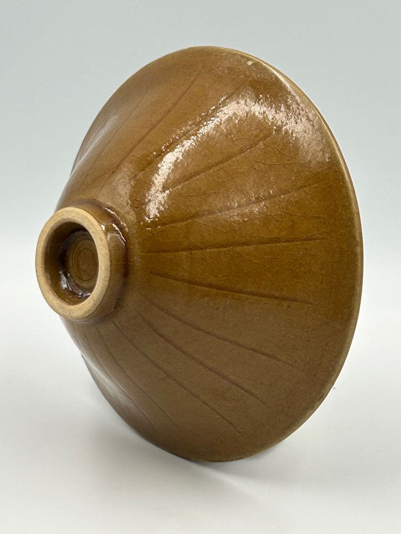 ☆0062宋時代 耀州窯 黄釉唐草紋碗 盃 陰刻 ☆天目茶碗 茶道具 茶器