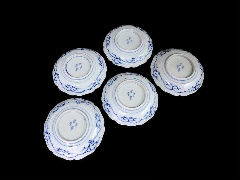 大聖寺伊万里 金襴手 草花に亀甲紋の図 4寸皿 5枚 233AS-