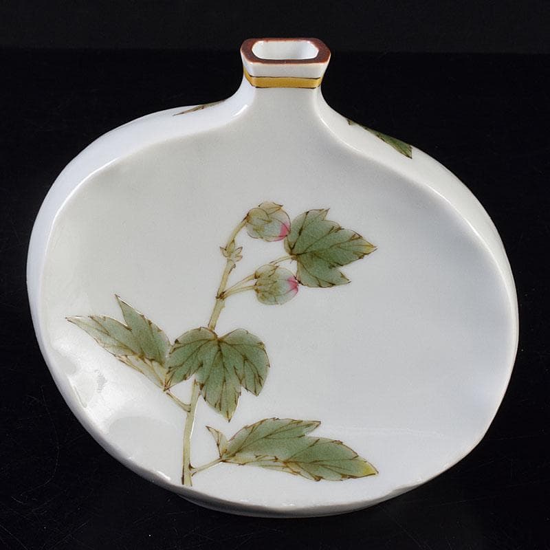 九谷焼 山田義明作 色絵 花文 小壷 共箱 M R8949