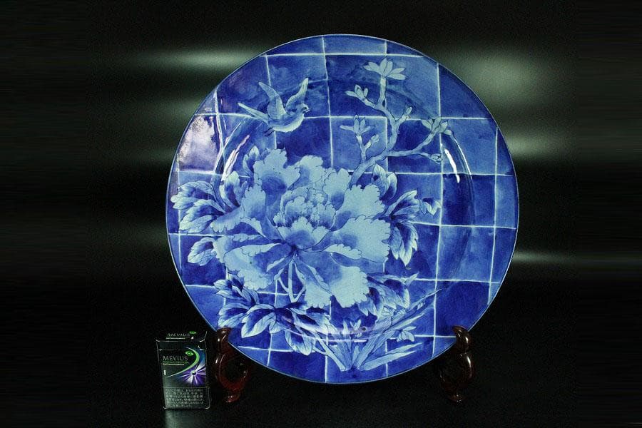 古美術 染付 花鳥紋 大皿 φ41.5cm(K-YC515)