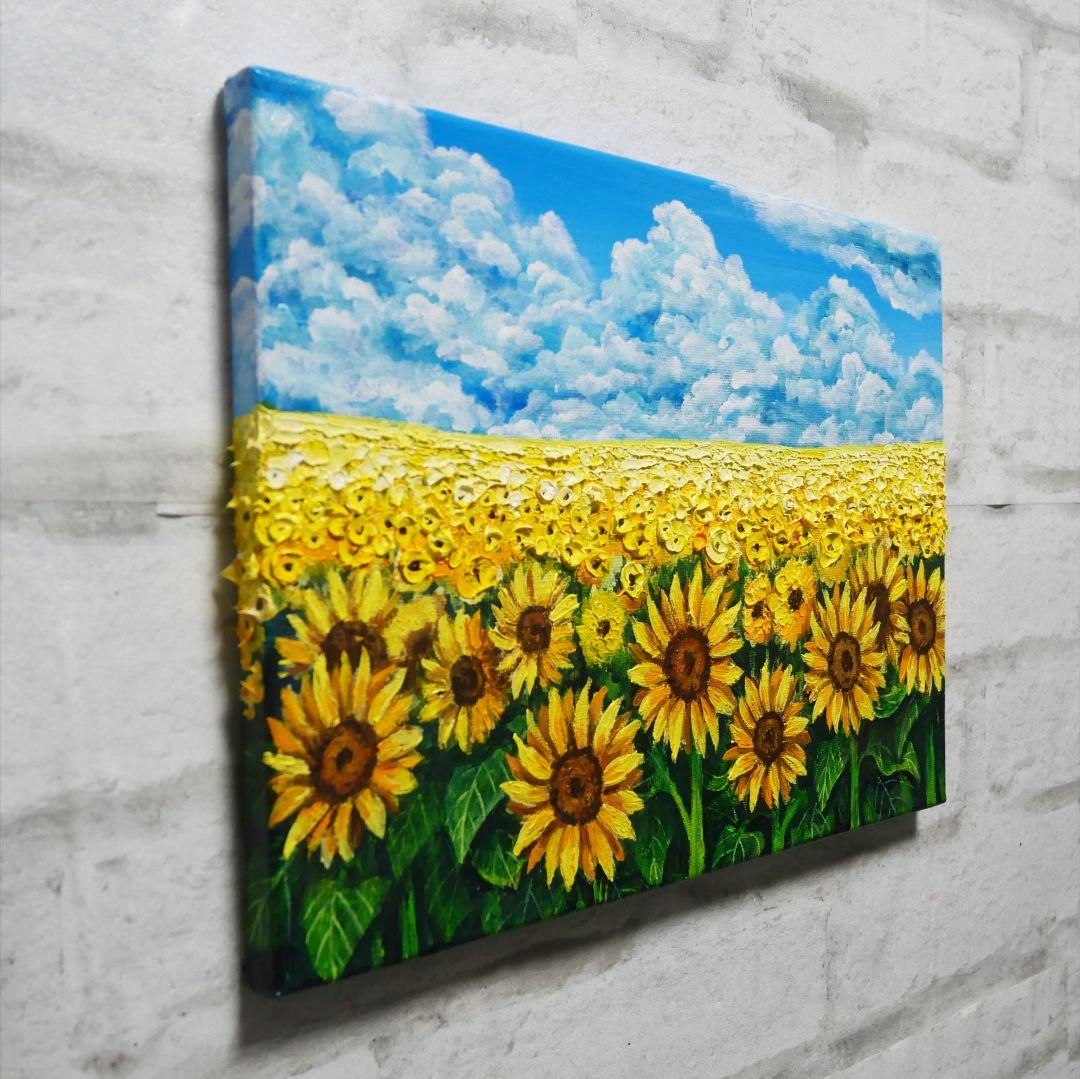 油絵 油彩 油彩画 絵 絵画【夏の向日葵畑】F4号