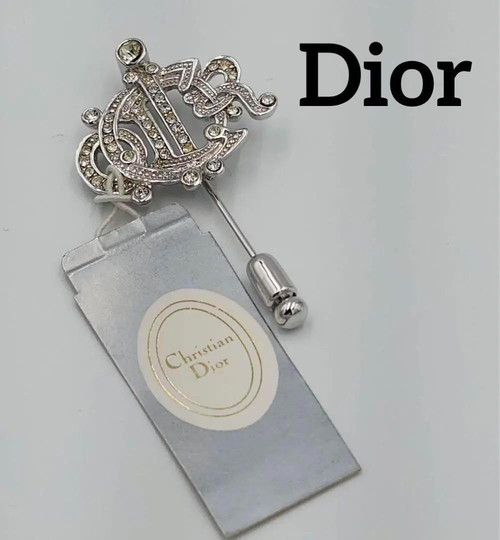 ☆Christian Dior☆ ピンブローチ ロゴ ラインストーン シルバ