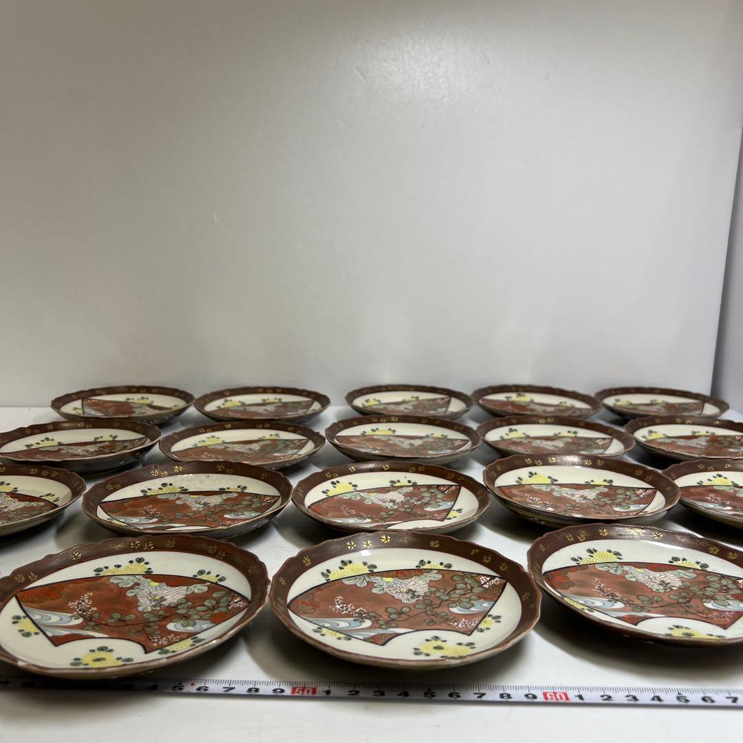 九谷焼 扇面画小皿 20枚 木箱付 直径12.5㎝ タトチ 東さ8-