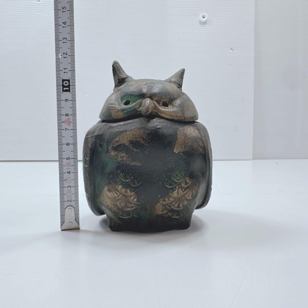 k1580 梟 香炉 鉄器 お香 フクロウ 骨董 レトロ 置物