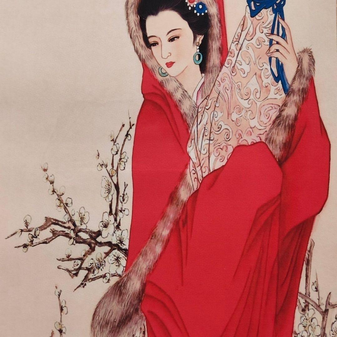 中国美術品・古代名家唐寅氏書画・水彩書画【四大美女】図・書画巨家・掛け軸・骨董