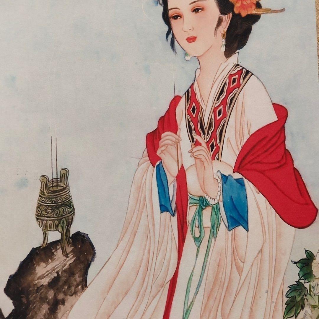 中国美術品・古代名家唐寅氏書画・水彩書画【四大美女】図・書画巨家・掛け軸・骨董