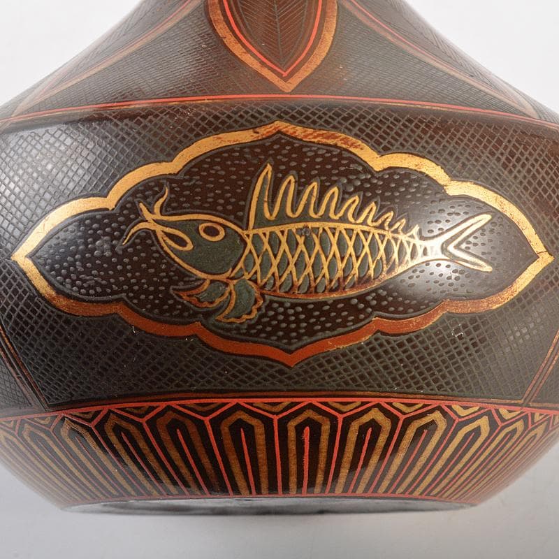 豊楽焼 鳳凰魚糸蒔絵 油壷 時代箱付 M R5845