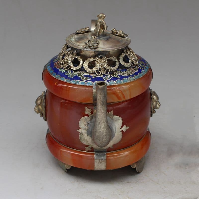 竜紋赤玉石竜口徳利 工芸品 美術品 置物